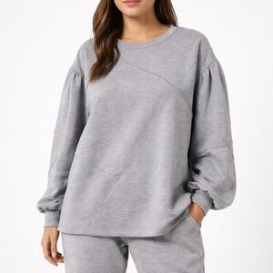 Active Life Womens XL Gray Puff Sleeve Exposed Seam Sweatshirt Top RN37080